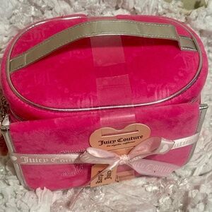 Pink velvet Juicy couture cosmetic bag and brush stand  set
